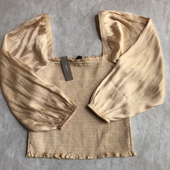 J Crew Smocked Square Neck Featherweight Satin Top Pale Soft Yellow Size S - Picture 4 of 12